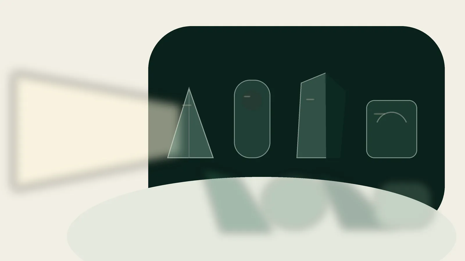Vier abstrakte Glasformen, die denselben Lichtstrahl in unterschiedliche Muster brechen und proprietäre Schlafscore-Modelle symbolisieren
