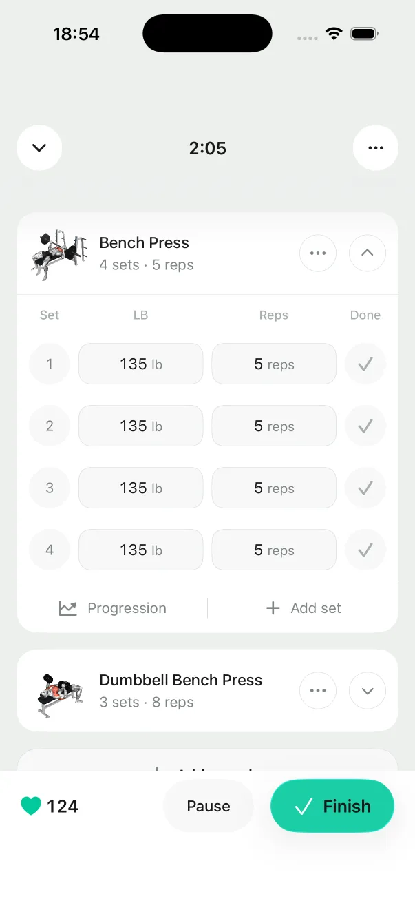 Dorsi active workout on iPhone